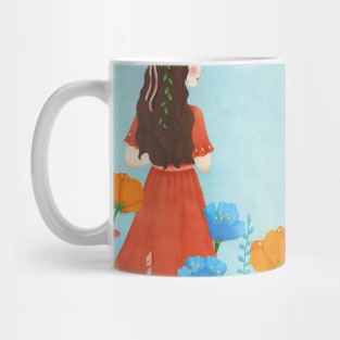 Modern Beautiful Lady With Flowers Mug